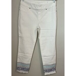 Talbots Womens Straight Leg Embroidered Hem White Crop Pull On Jeans 8P
